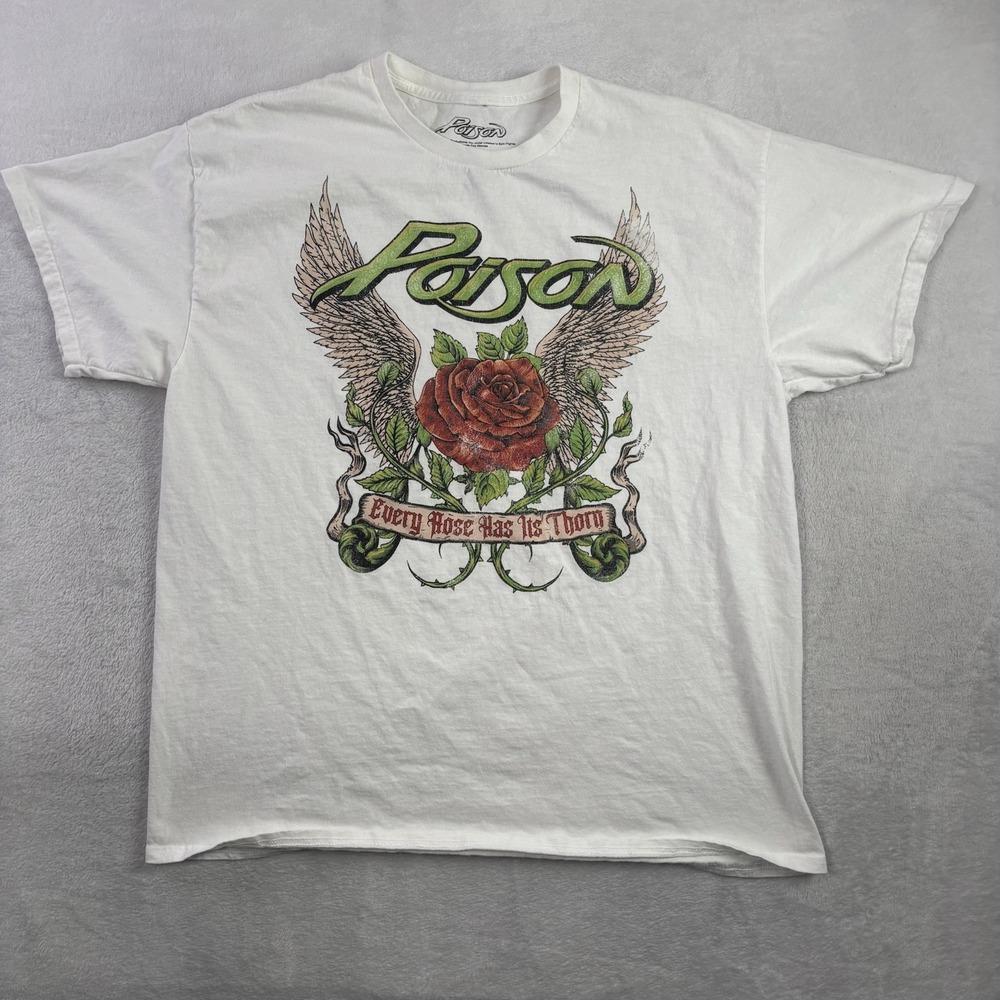 Poison Every Rose Has Its Thorn White SS Graphic Shirt Men's XL Band Tee